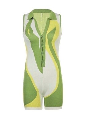 Sleeveless Lime Green Abstract Knit Romper